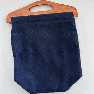 Navy Knit Handbag with Wooden Handle from Mexican Local Crafters